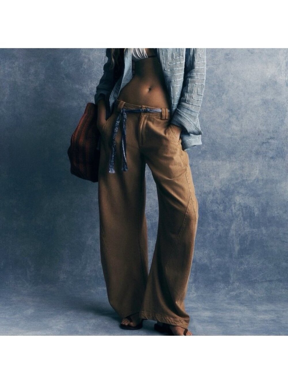 Free People Spotlight Washed Barrel Chino Trousers Pants Tan Size 8